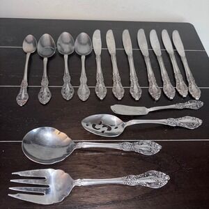 Vintage | Springtime | Stainless Japan Ornate Floral Serving and Flatware Set